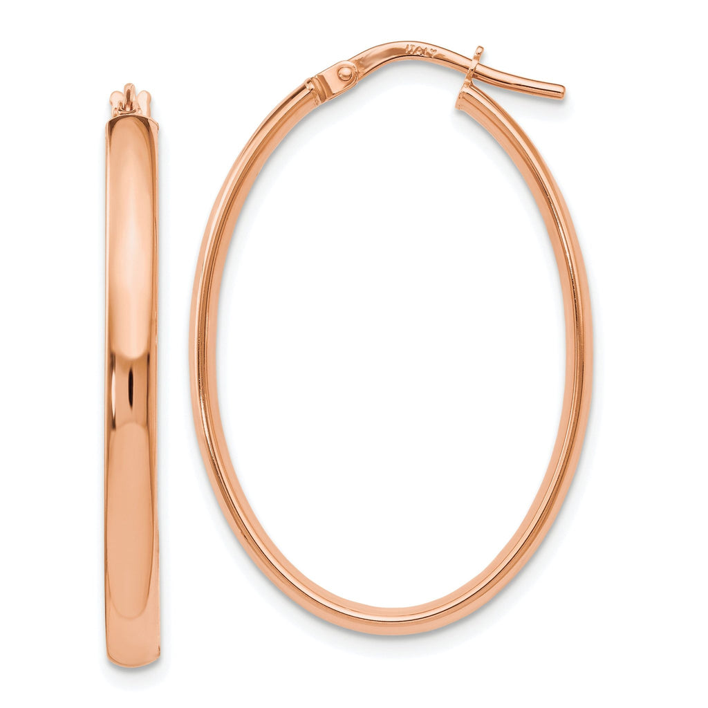 10K Rose Gold Polished Oval Hoop Earrings with Lifetime Guarantee