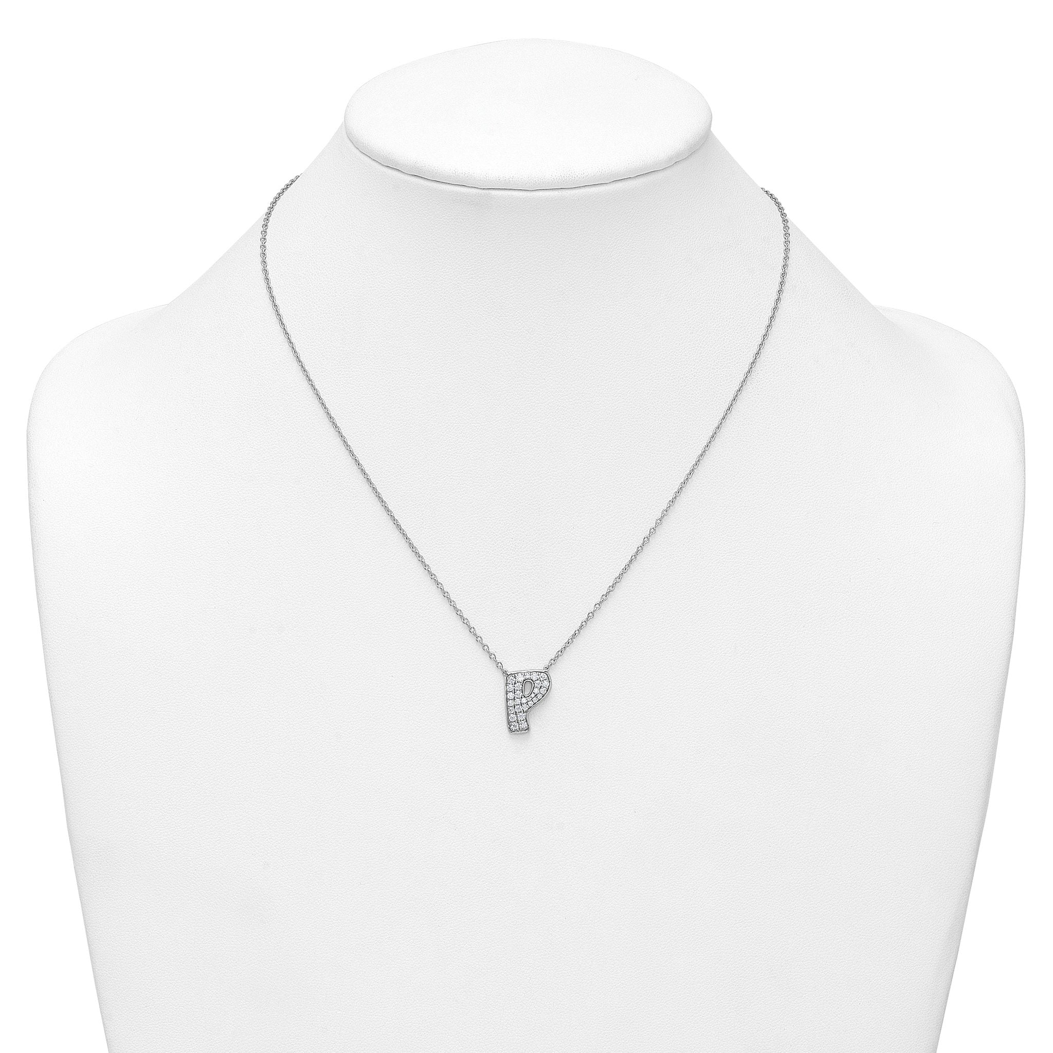 14k White Gold 1/2 carat Lab Grown Diamond VS+ F+ Complete Letter P 18 inch Initial Necklace