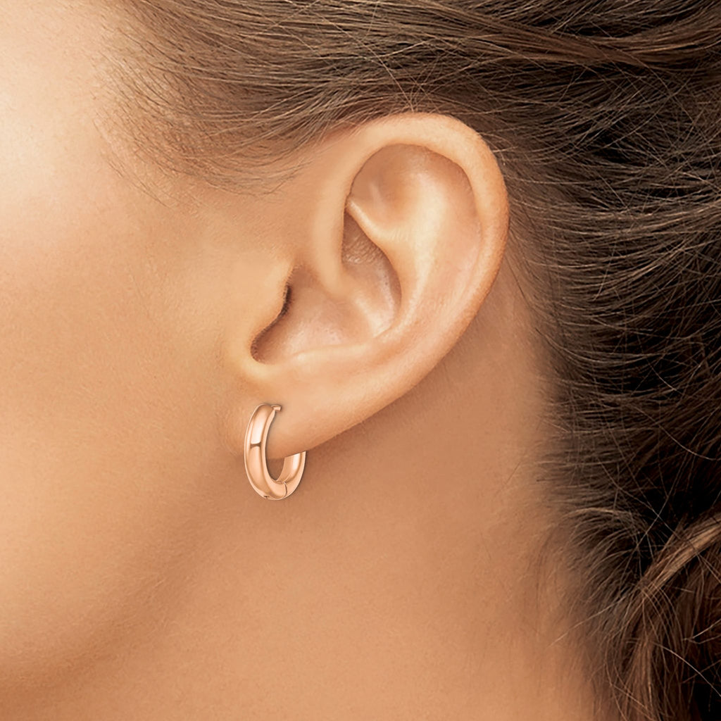Stainless Steel Rose Gold-Tone Polished Hinged Huggie Hoop Earrings for Women