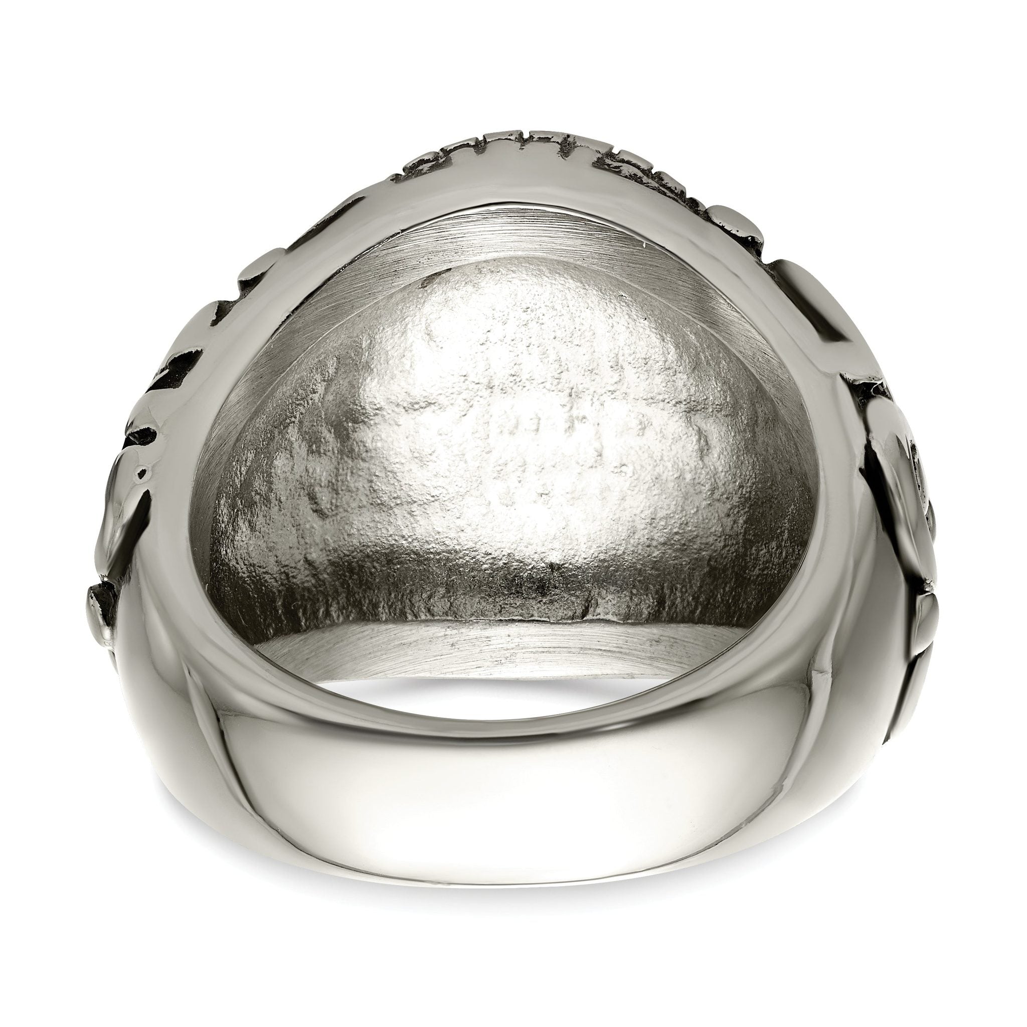 chisel Stainless Steel Antiqued and Polished Cross Ring