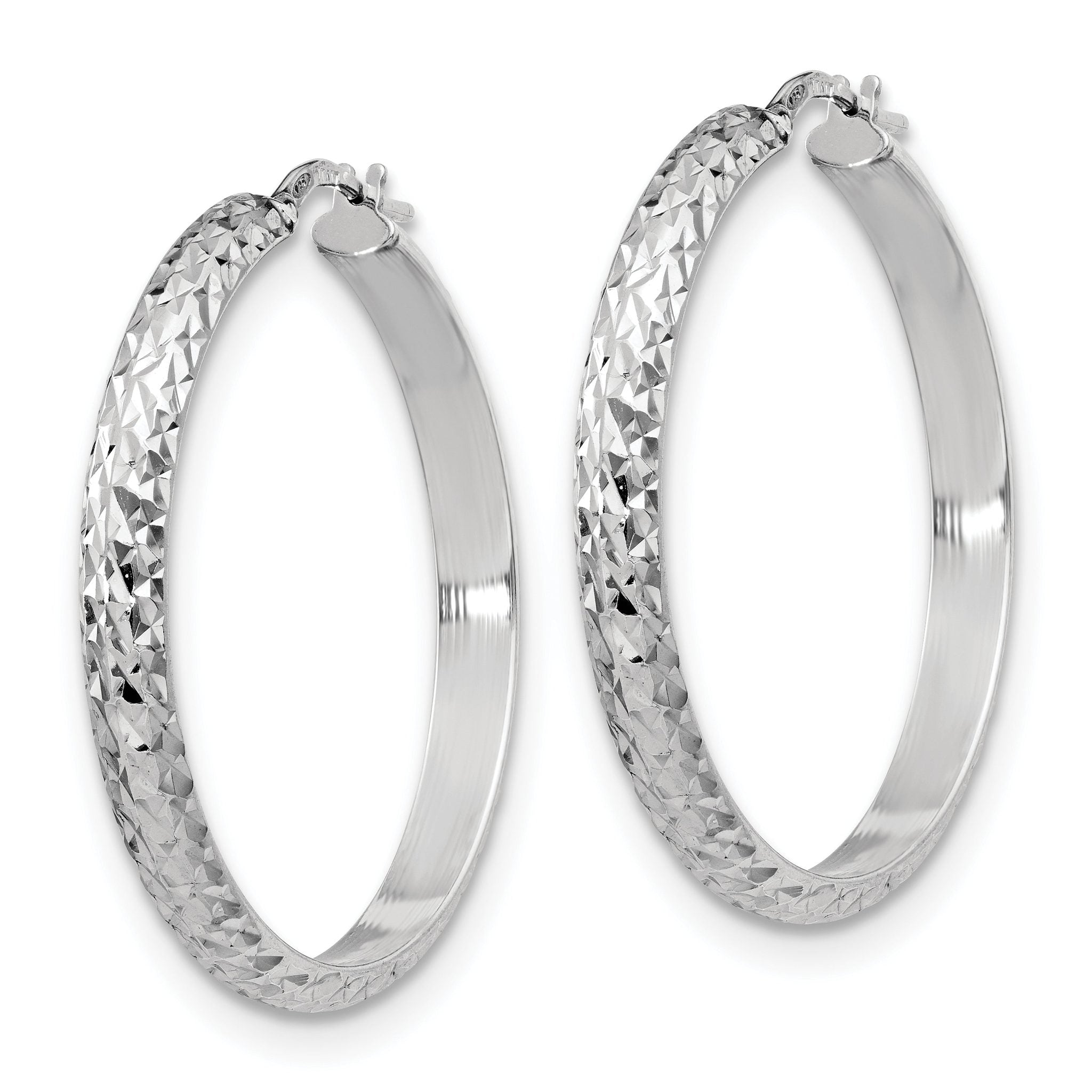 Sterling Silver RH-plated Polished & Textured Hoop Earrings Secondary image