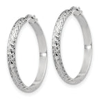 Sterling Silver RH-plated Polished & Textured Hoop Earrings
