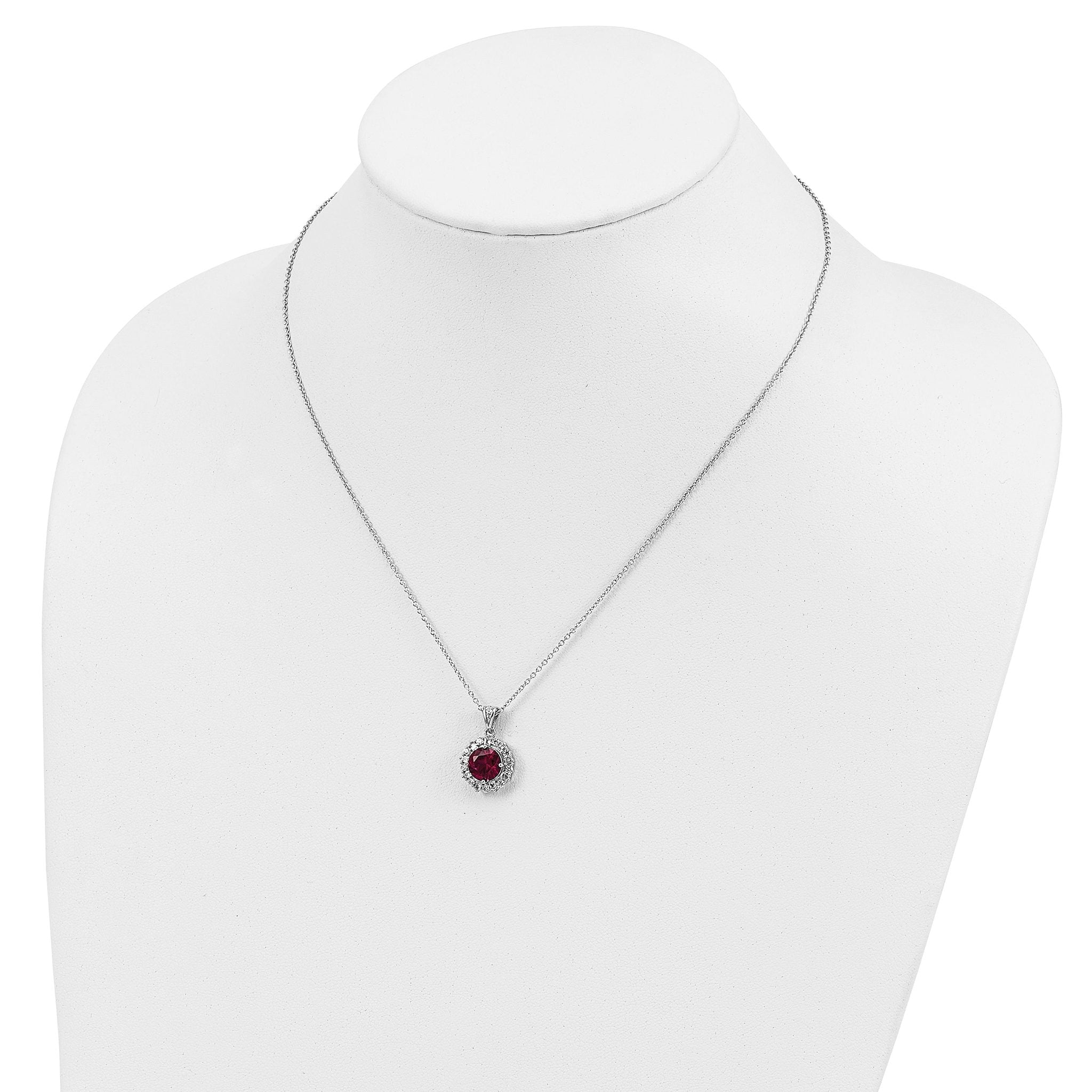 Cheryl M Sterling Silver Rhodium-plated Brilliant-cut Lab Created Ruby and Brilliant-cut/Baguette-cut White CZ 18 Inch Necklace