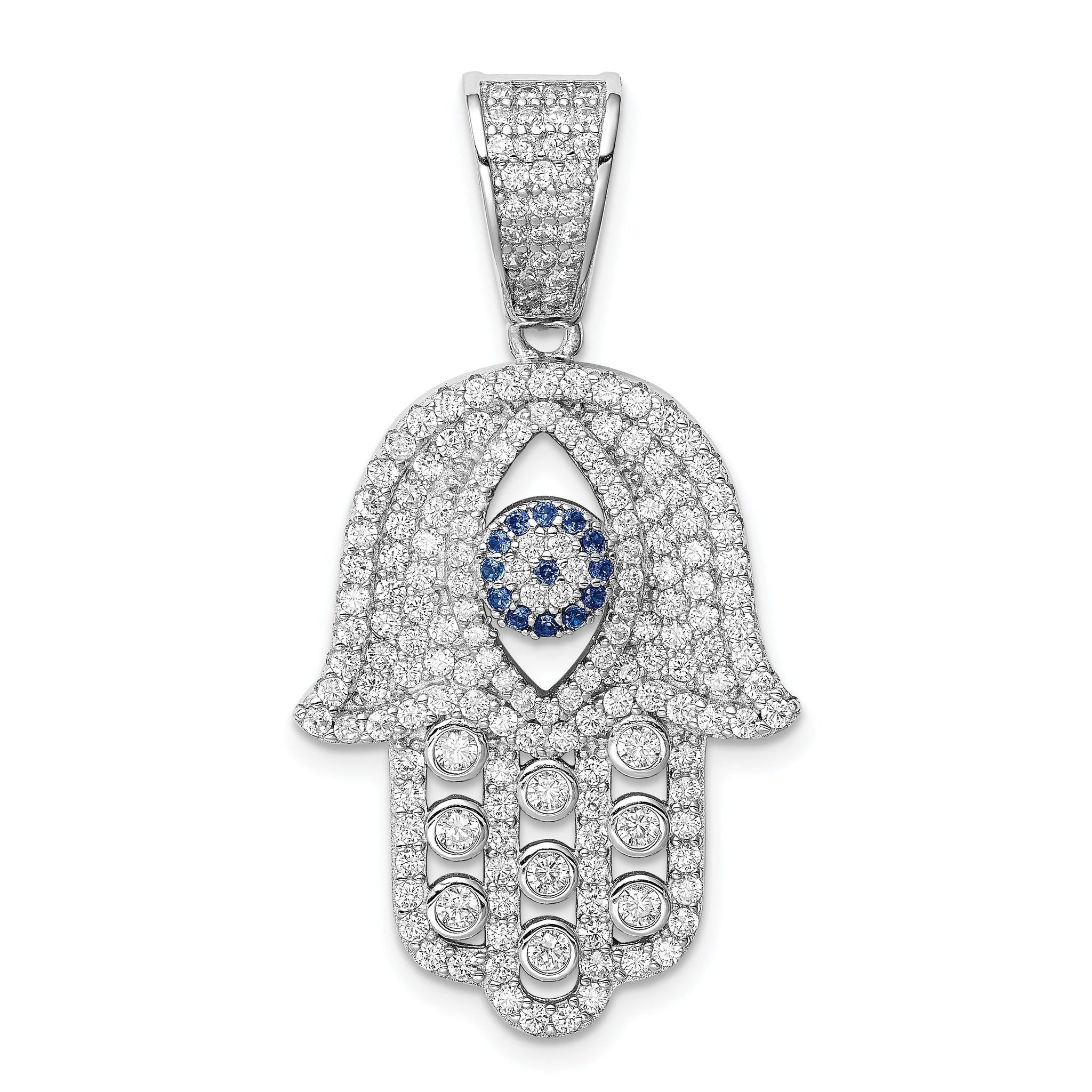 Sterling Silver Rhodium-plated Created Spinel & White CZ Hamsa Pendant Main image