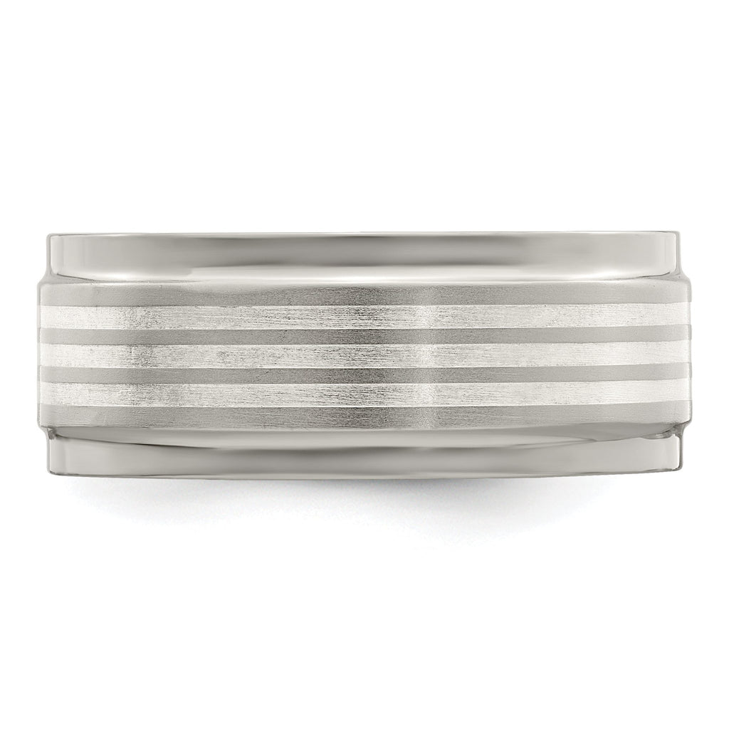 Edward Mirell Titanium and Silver Wedding Band with Beveled Edge