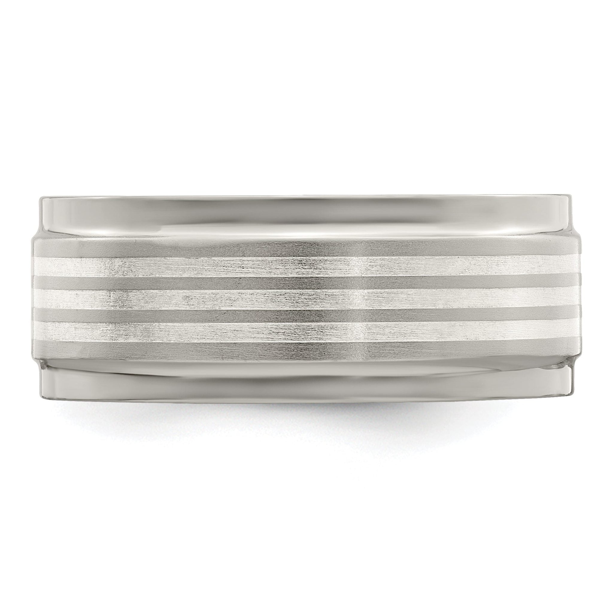 Edward Mirell Titanium and Silver Wedding Band with Beveled Edge