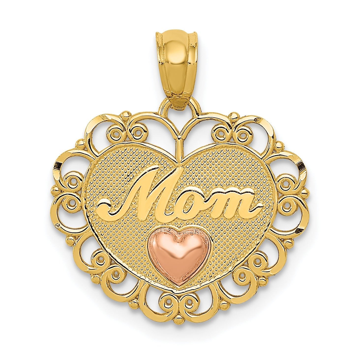 14K Two-Tone Gold MOM Heart Pendant with Polished Finish Elegant Gift Main image