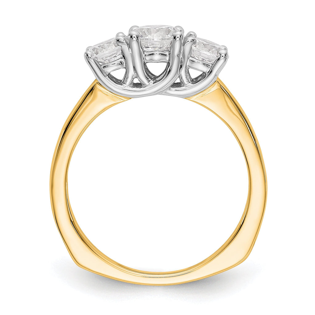 14K Two-tone 3-Stone (Holds 1/2 carat (5.2mm) Round Center) Includes 2-4.5mm Round Side Diamonds Semi-Mount Engagement Ring