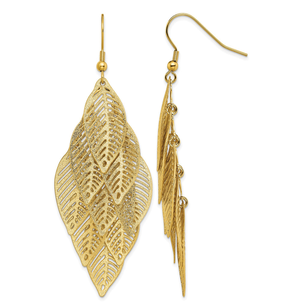 Stainless Steel Ion-Plated Polished Textured Drop Dangle Earrings for Women