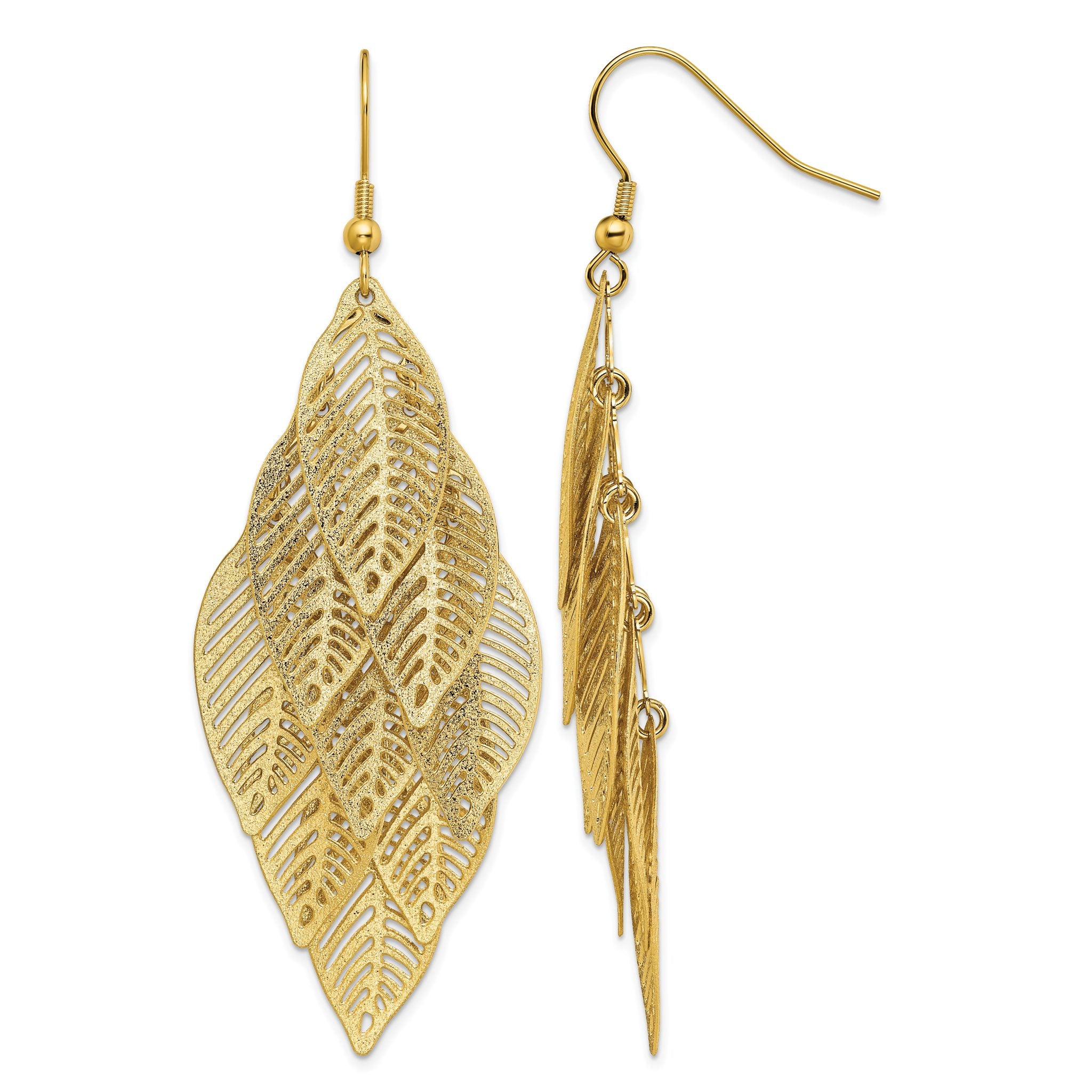 Stainless Steel Ion-Plated Polished Textured Drop Dangle Earrings for Women
