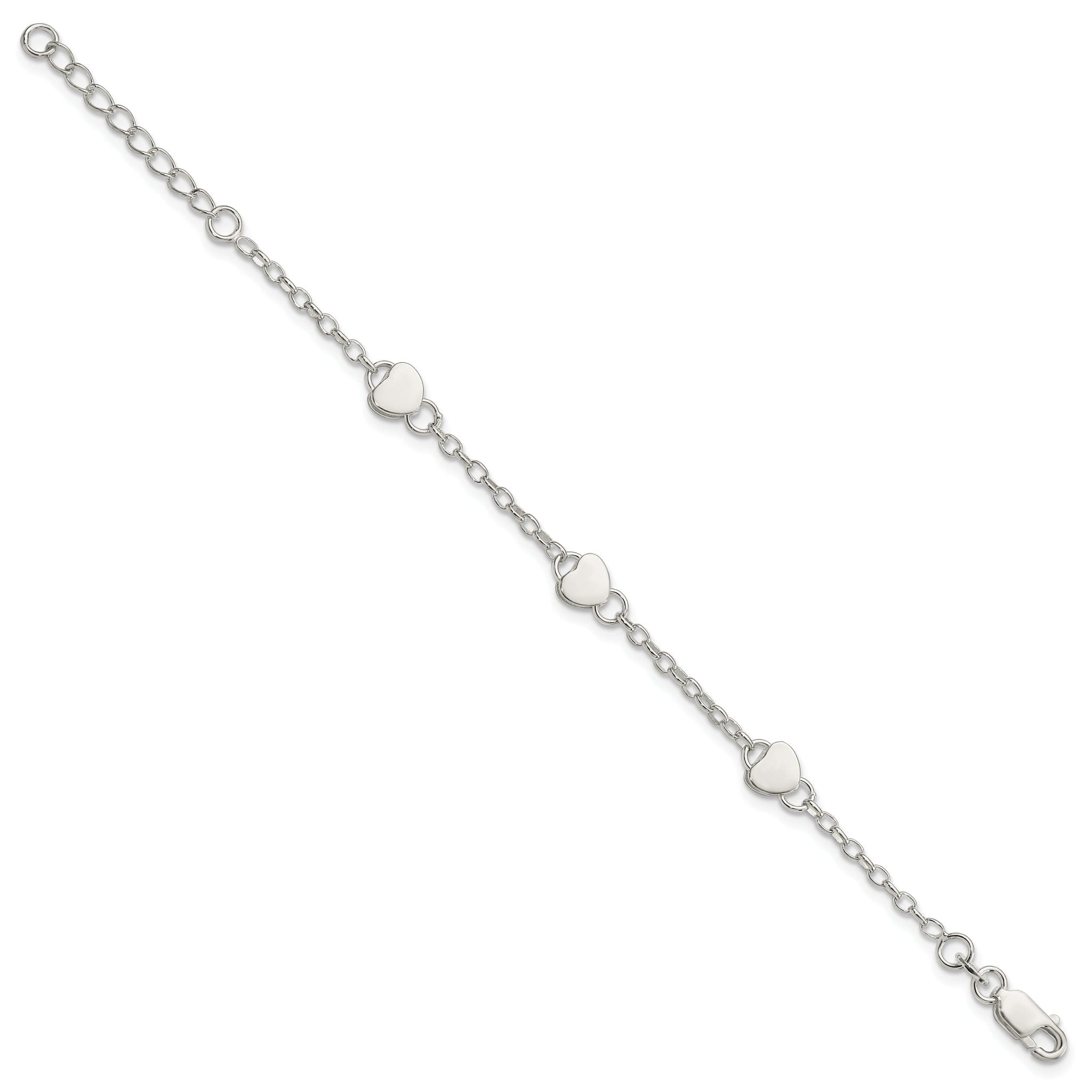 Sterling Silver Heart Childs 5 Inch Plus 1 Inch Ext. Bracelet