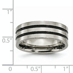 Black Enamel Grooved Wedding Band in Titanium, 8mm