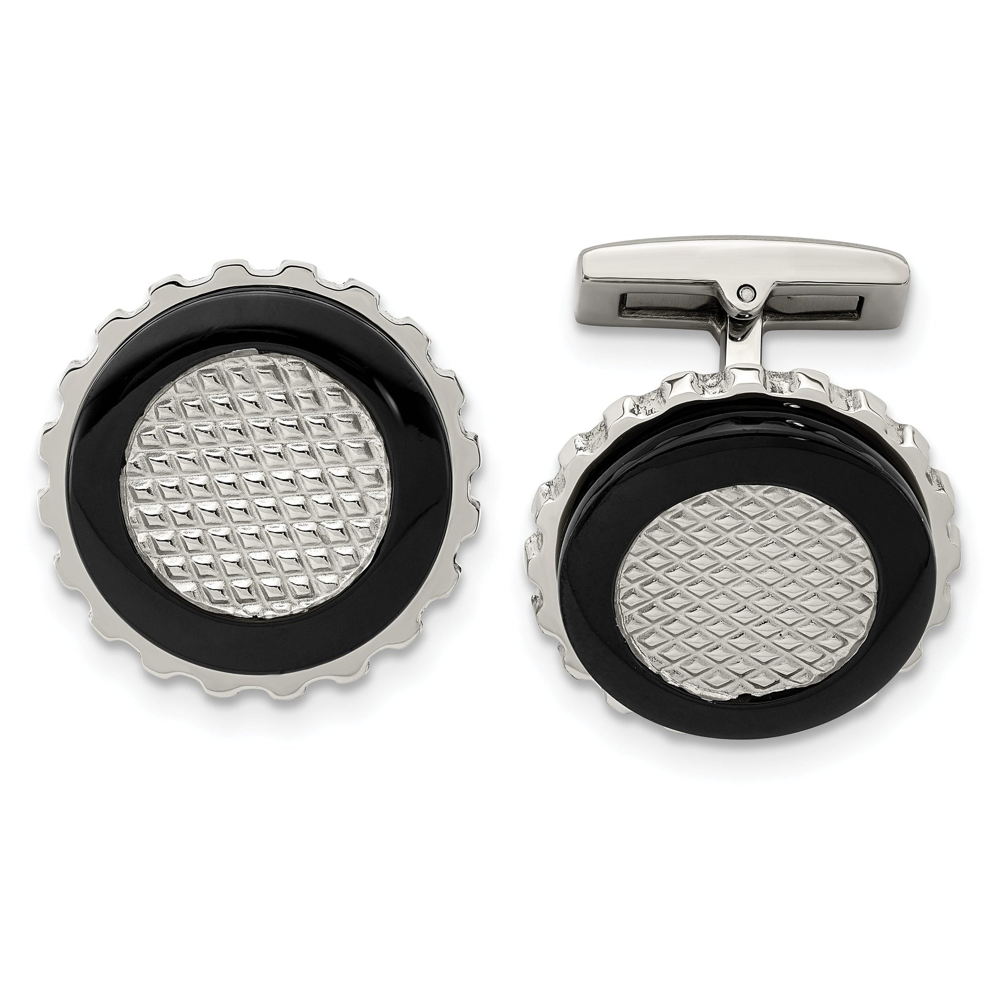 Black IP-Plated Circle Cufflinks in Stainless Steel Main image