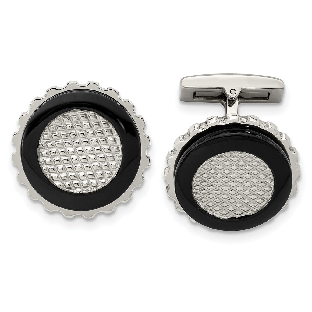 Black IP-Plated Circle Cufflinks in Stainless Steel