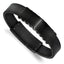 Stainless Steel Brushed and Polished Black IP-plated Black Textured Leather ID Bracelet with . Extension for Men