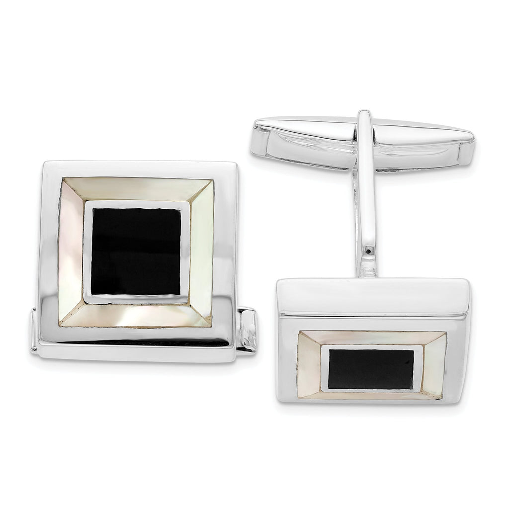 Rhodium-Plated Sterling Silver Mother of Pearl Cuff Links