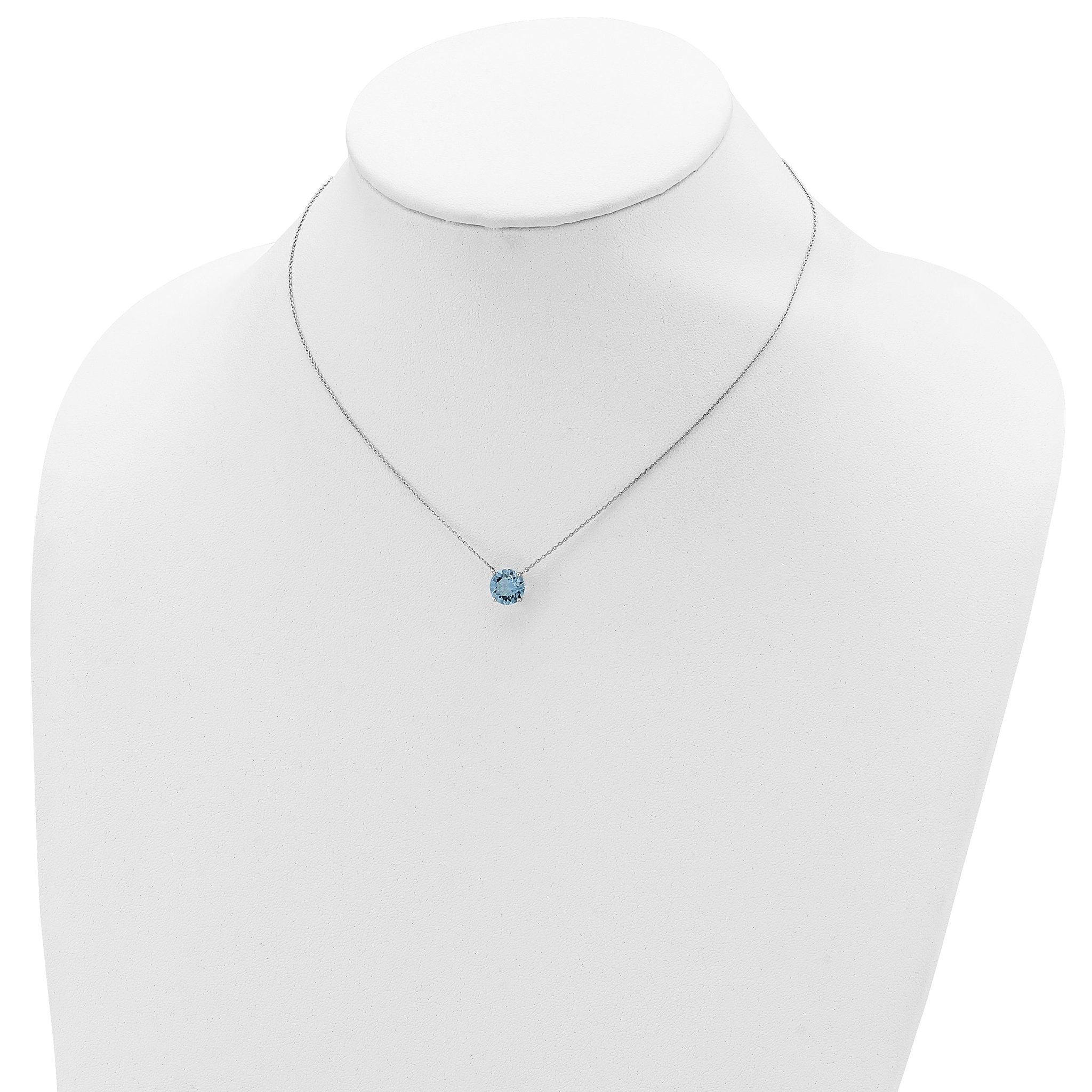 Sterling Silver Rhodium Plated Light Blue Crystal 16.5 inch Necklace with 2 inch extension