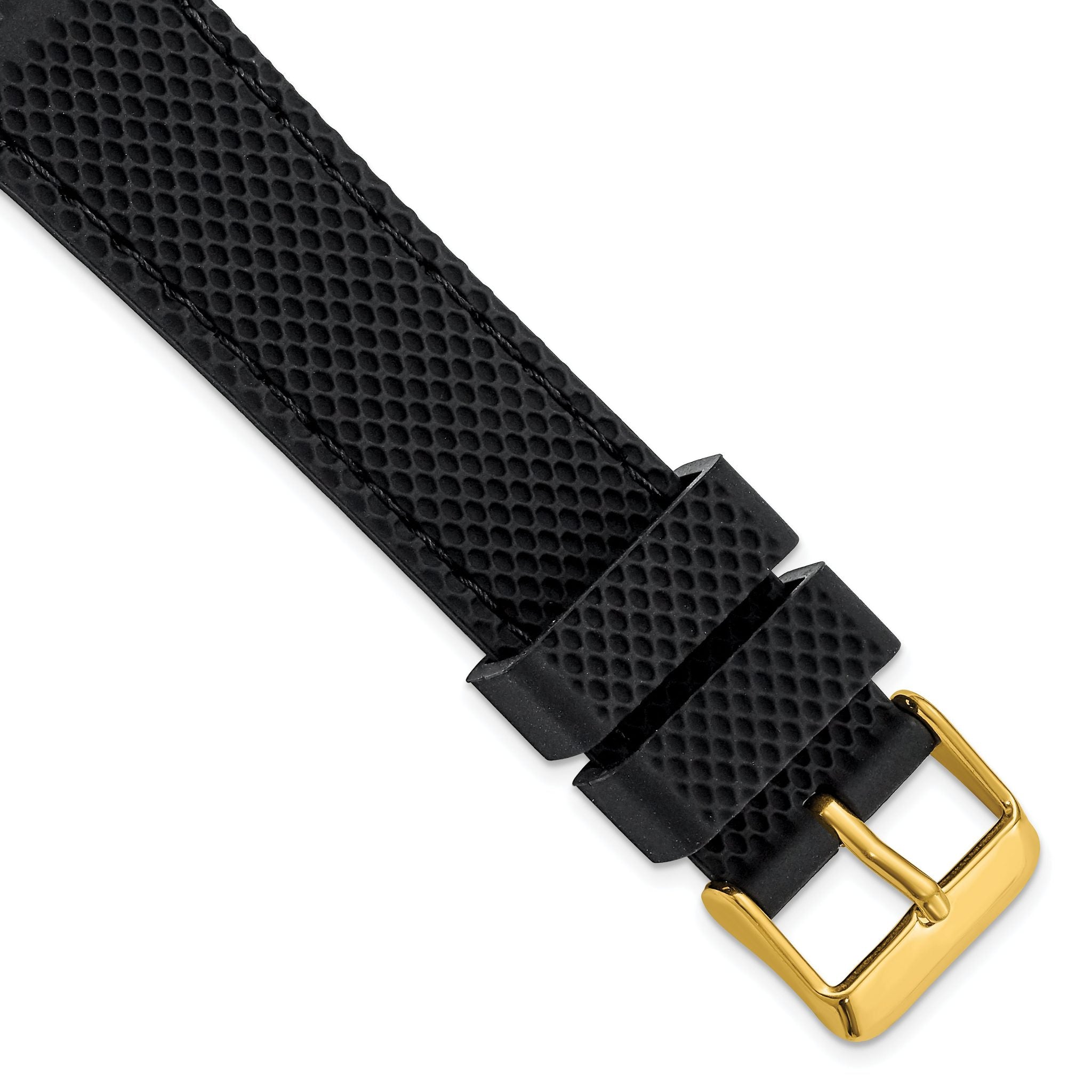 Textured Silicone Watch Band in Black with Gold-Tone Buckle, 20mm
