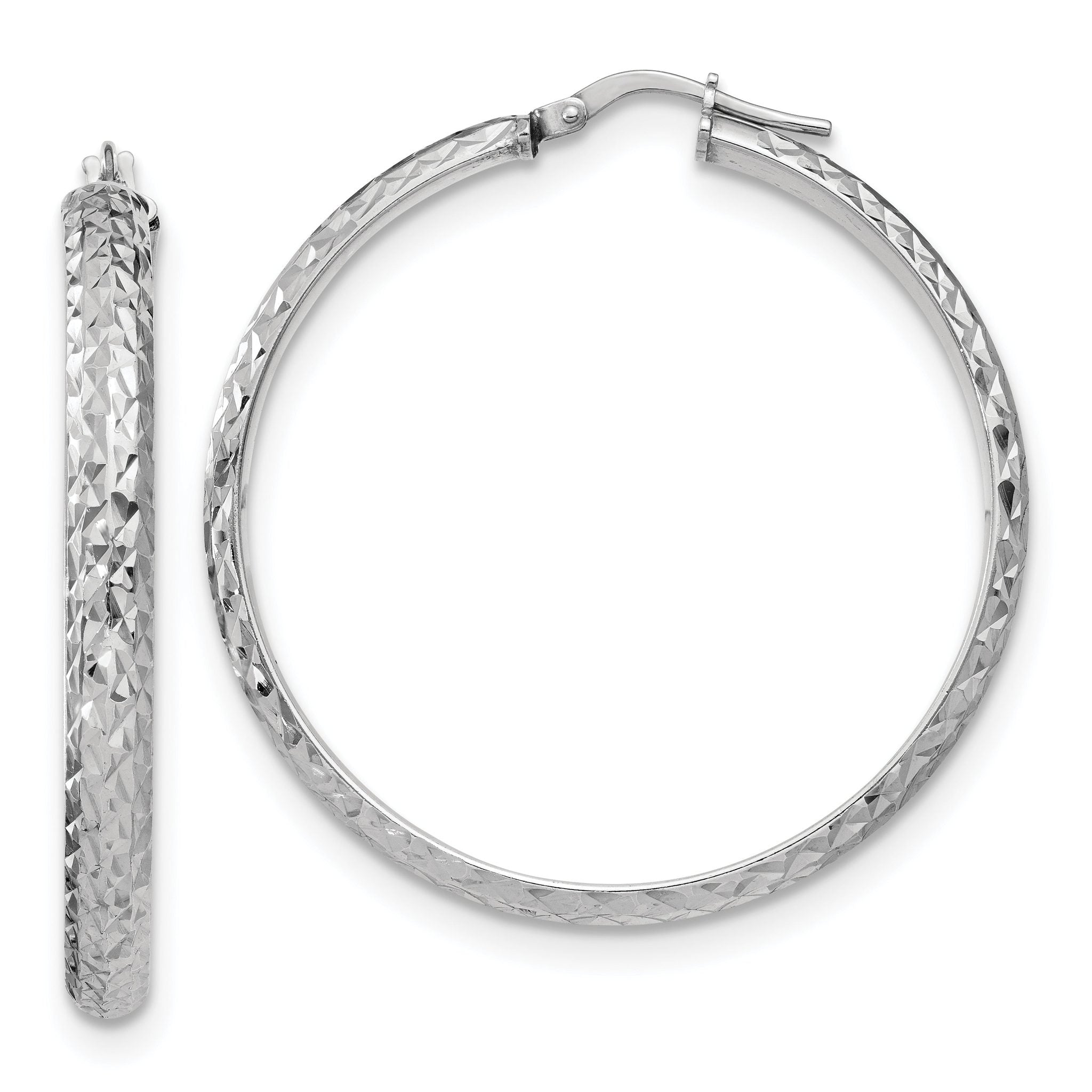Sterling Silver Rhodium-plated Polished and Diamond-cut 4.00 x 40mm Tube Hoop Earrings Main image