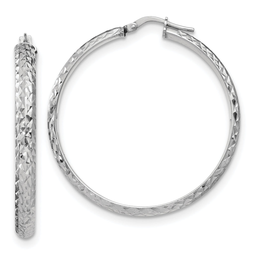 Sterling Silver Rhodium-plated Polished and Diamond-cut 4.00 x 40mm Tube Hoop Earrings