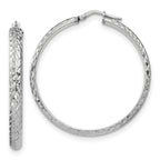 Sterling Silver Rhodium-plated Polished and Diamond-cut 4.00 x 40mm Tube Hoop Earrings