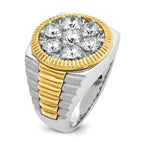 14k Two-tone Men's Polished Satin and Ribbed 3 Carat AA Quality Diamond Round Cluster Ring
