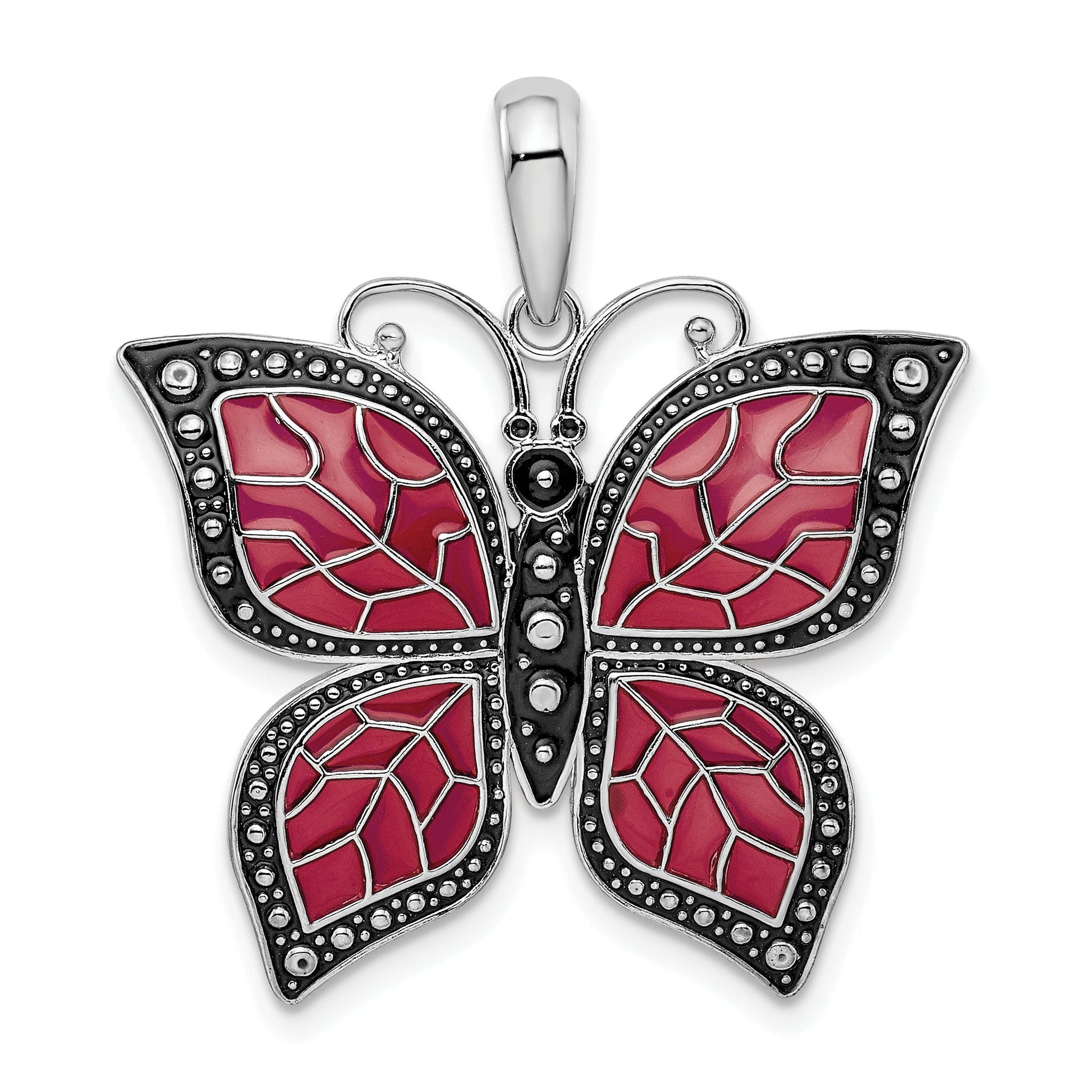 De-Ani Sterling Silver Rhodium-Plated Polished Enameled Purple Butterfly Pendant Main image