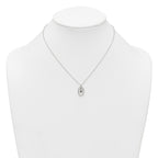 Sterling Silver Polished White CZ Oval with Dangle Heart 16 inch Necklace