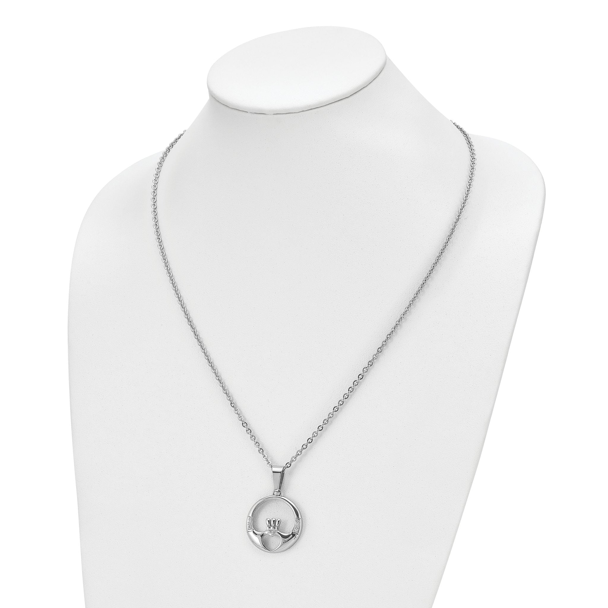 Chisel Stainless Steel Polished with CZ Claddagh Pendant on a 20 inch Cable Chain Necklace