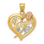 14K Two-Tone Gold Mom Charm with Rhodium Finish  Polished & Textured