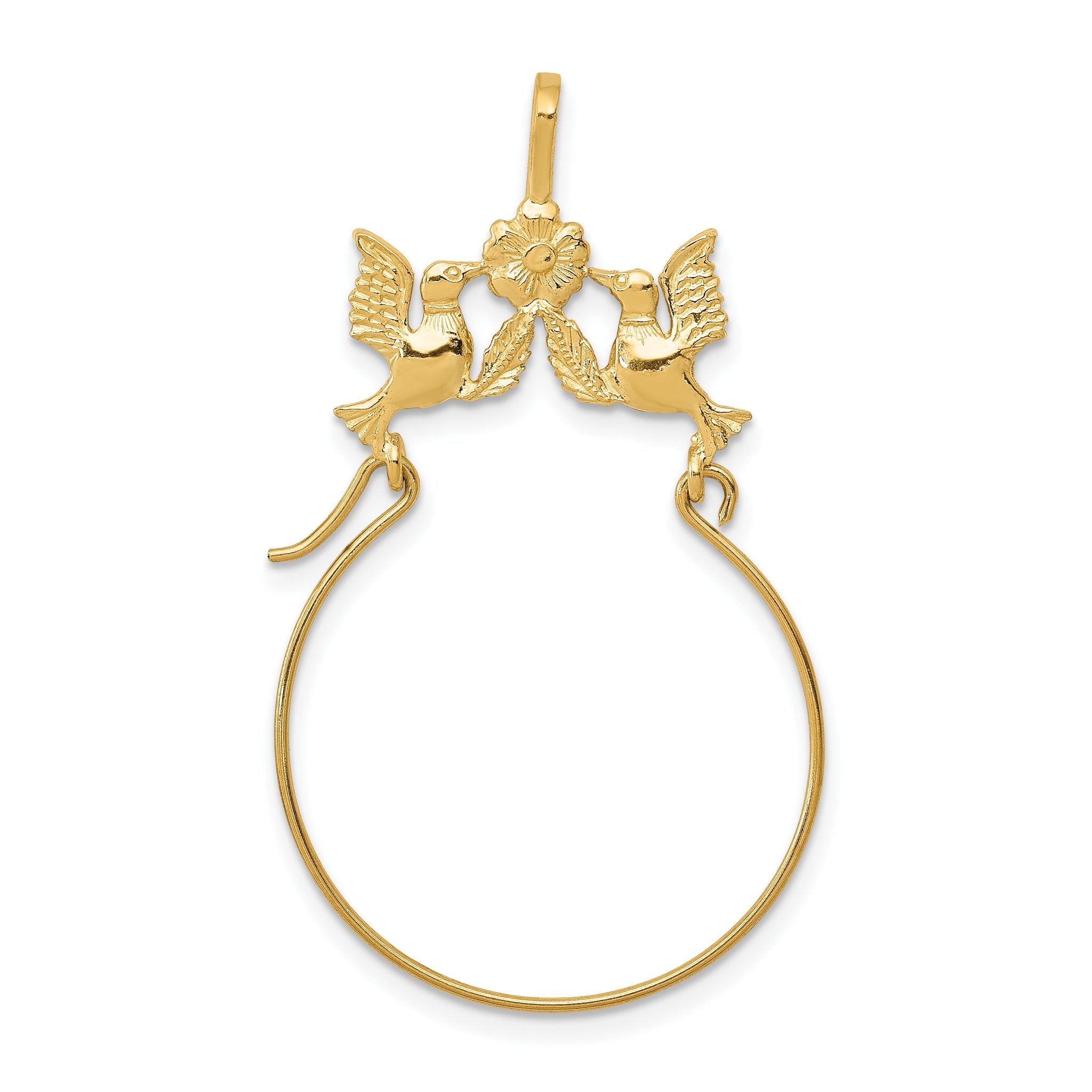 14K Gold Polished Doves and Bow Charm Holder Elegant Cast Design 35mm Main image