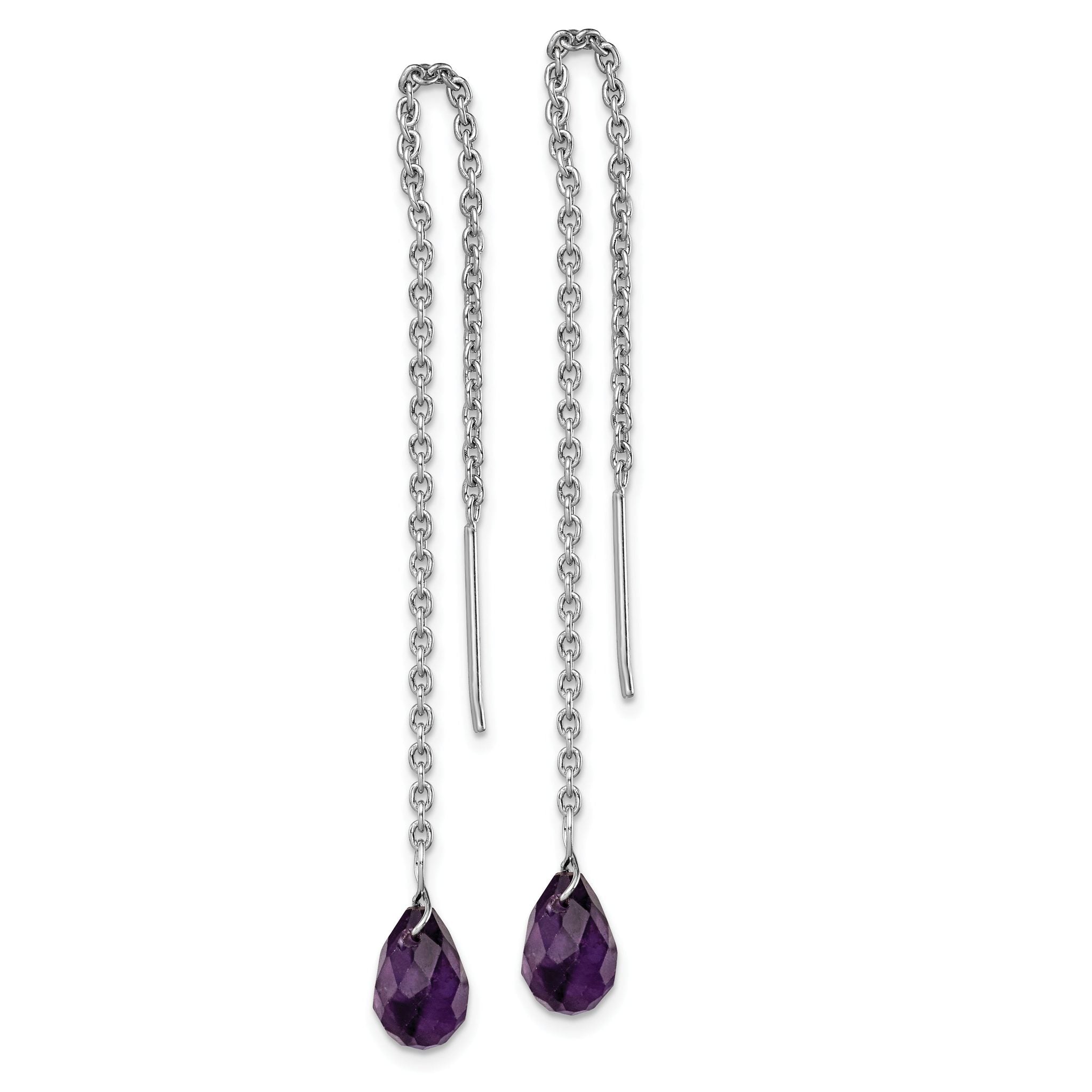 Sterling Silver Rhodium-plated Amethyst Bead Dangle Earrings Secondary image