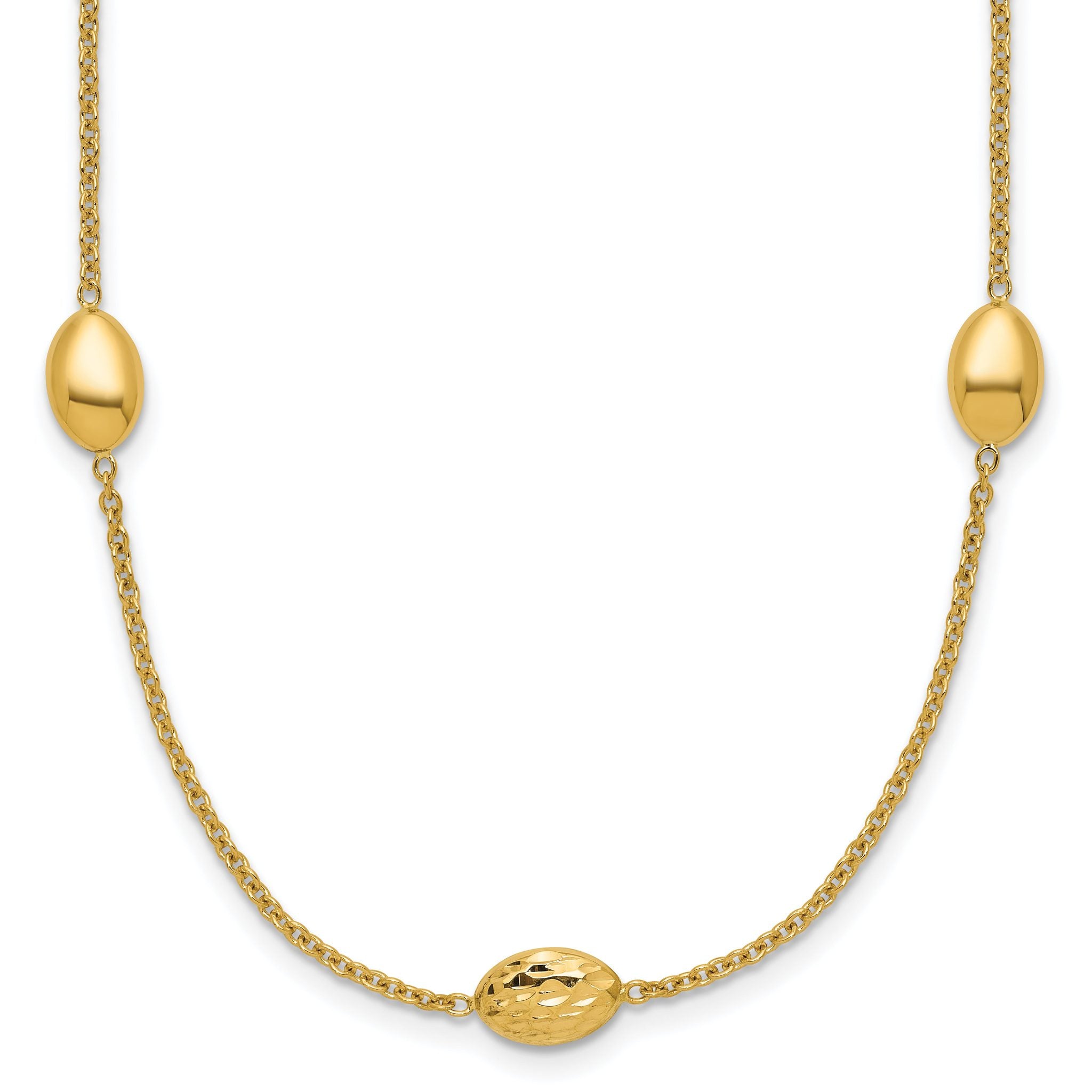 14K Polished and Dia-cut Oval Station with 2in ext. Necklace Main image