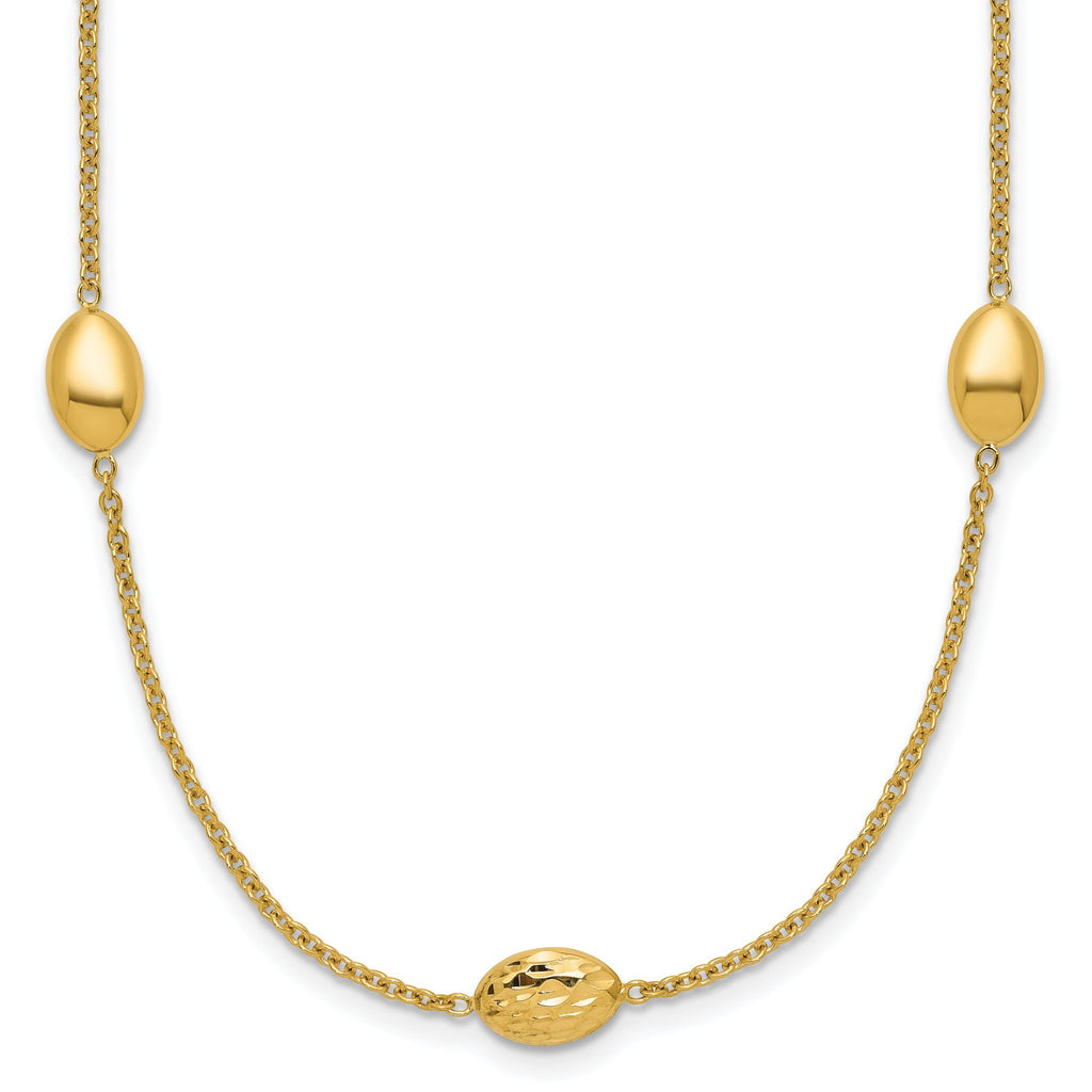 14K Polished and Dia-cut Oval Station with 2in ext. Necklace