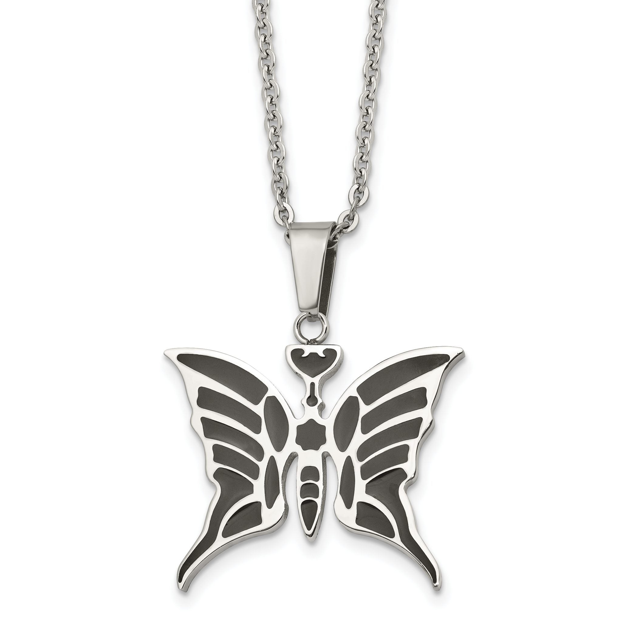 Enameled Butterfly Necklace in Stainless Steel