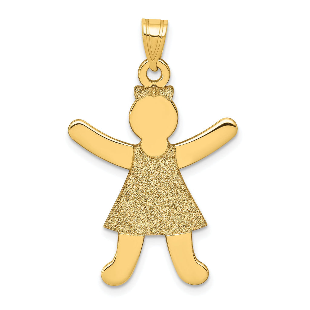 14K Gold Laser Cut Girl Charm Pendant Elegant Yellow Finish