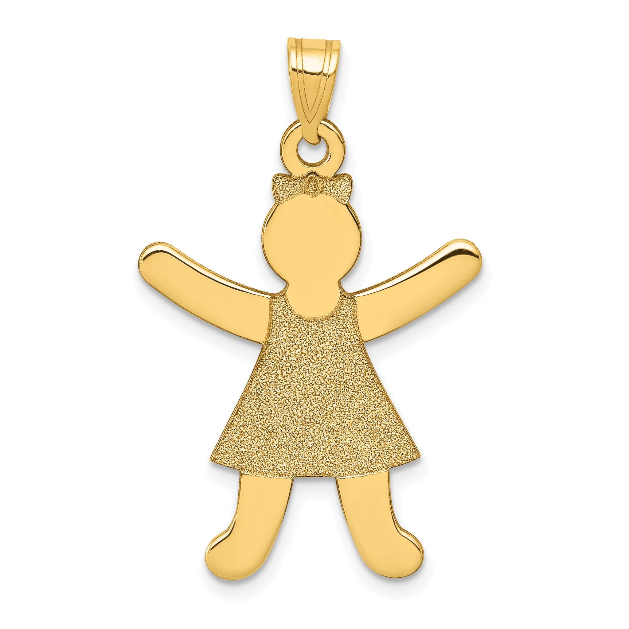 14K Gold Laser Cut Girl Charm Pendant Elegant Yellow Finish