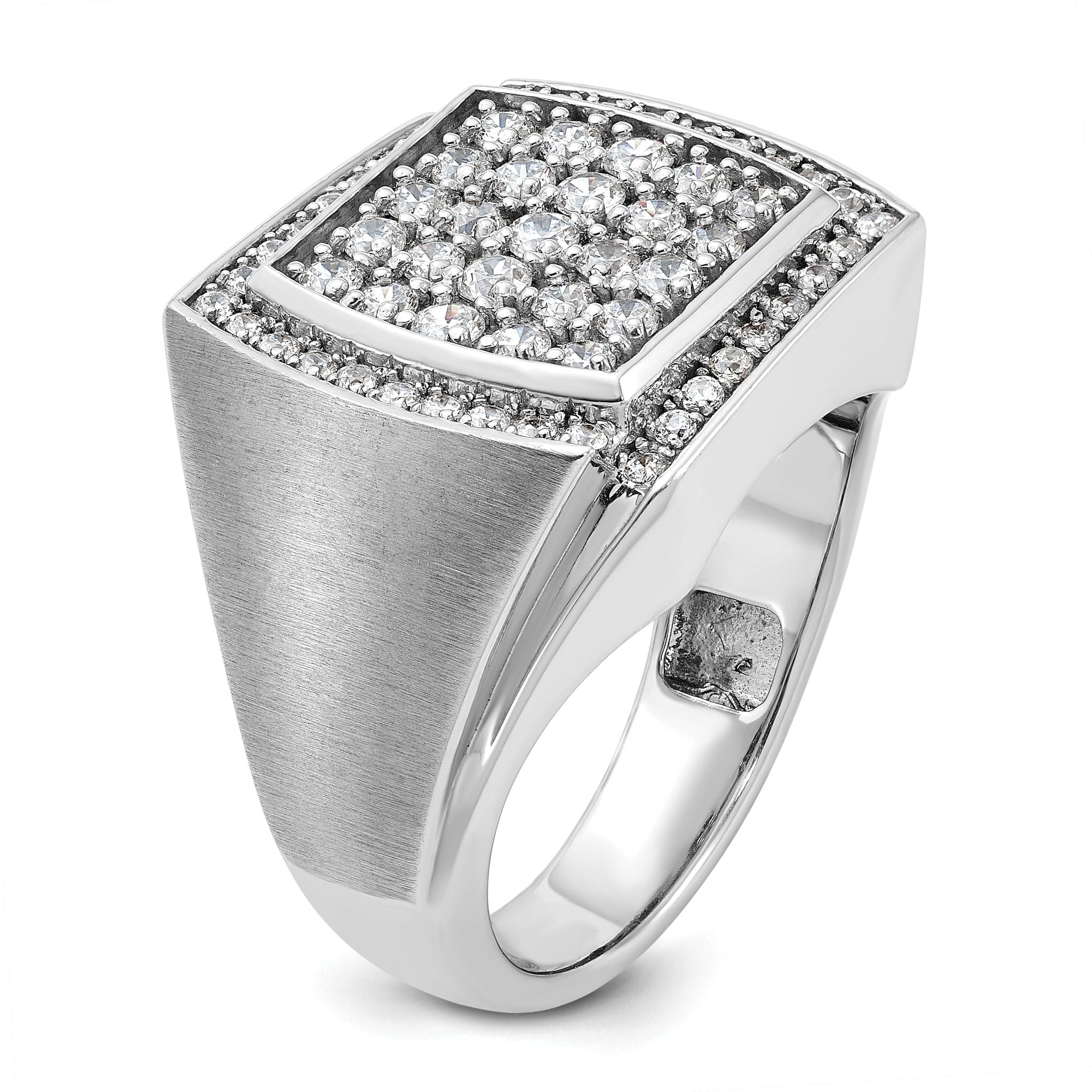 14k White Gold Men's Polished and Satin 1 1/3 Carat AA Quality Diamond Cluster Ring