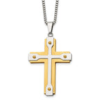 Chisel Stainless Steel Brushed and Polished Yellow IP-plated Cross Pendant on a 22 inch Box Chain Necklace