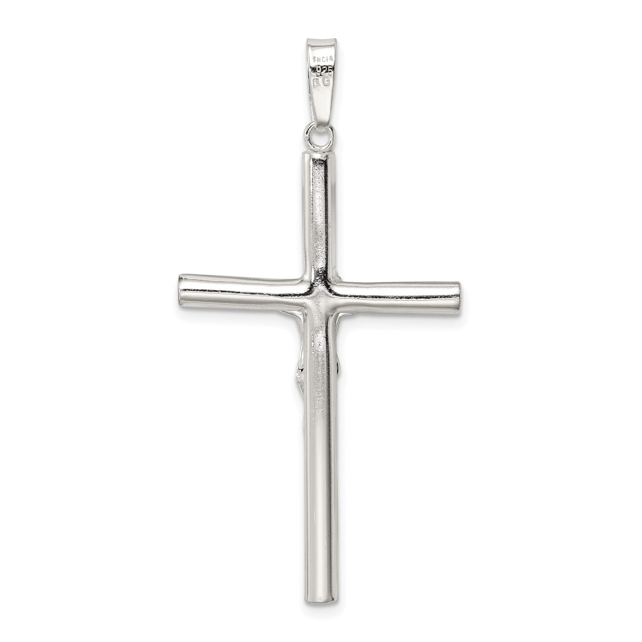 Sterling Silver 925 Polished Crucifix Pendant with Hollow Design