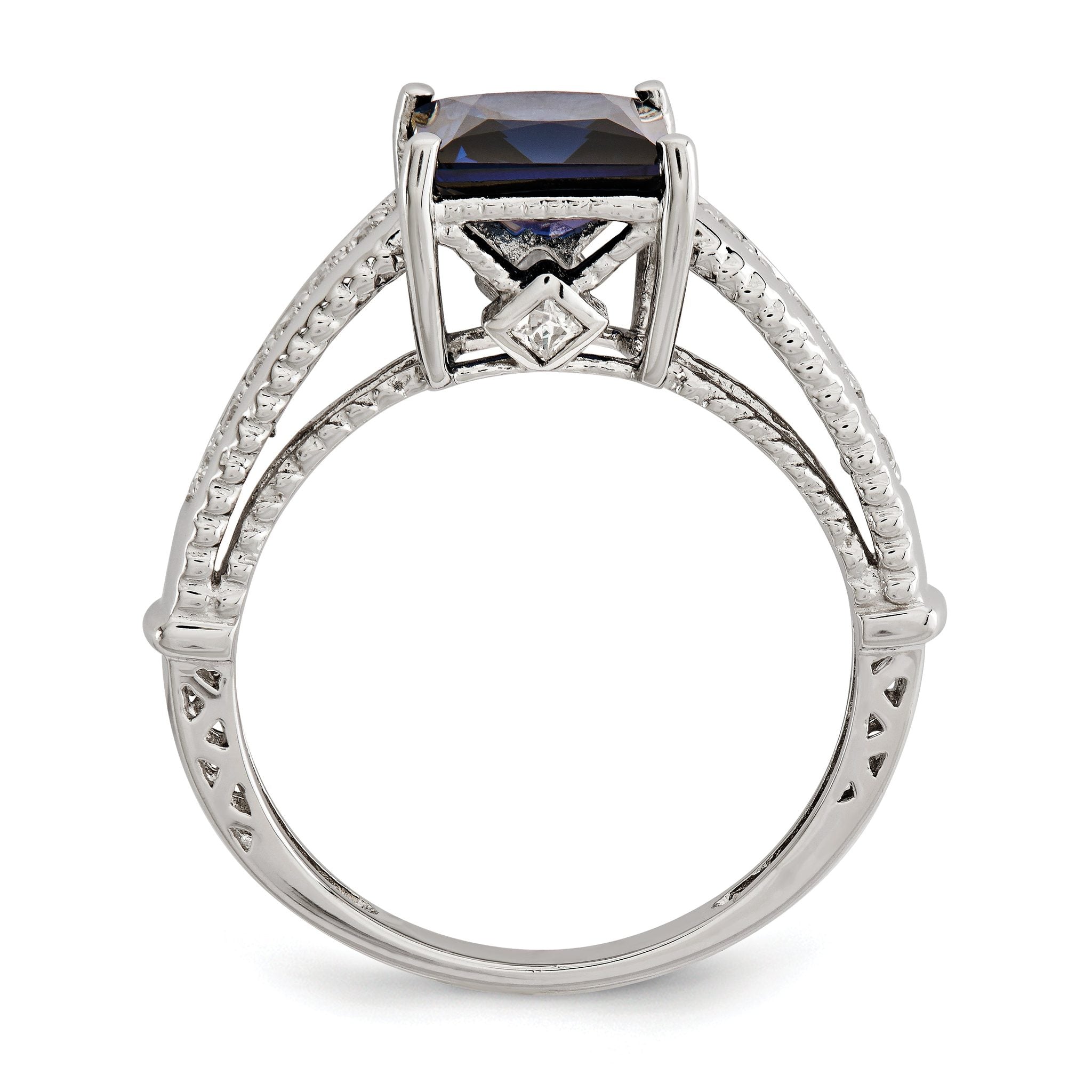 Sterling Silver Rhodium-plated Synthetic Blue Sapphire and CZ Ring Secondary image