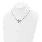 Stainless Steel Polished Rose IP-plated Crystal Bow w/1.75in ext Necklace