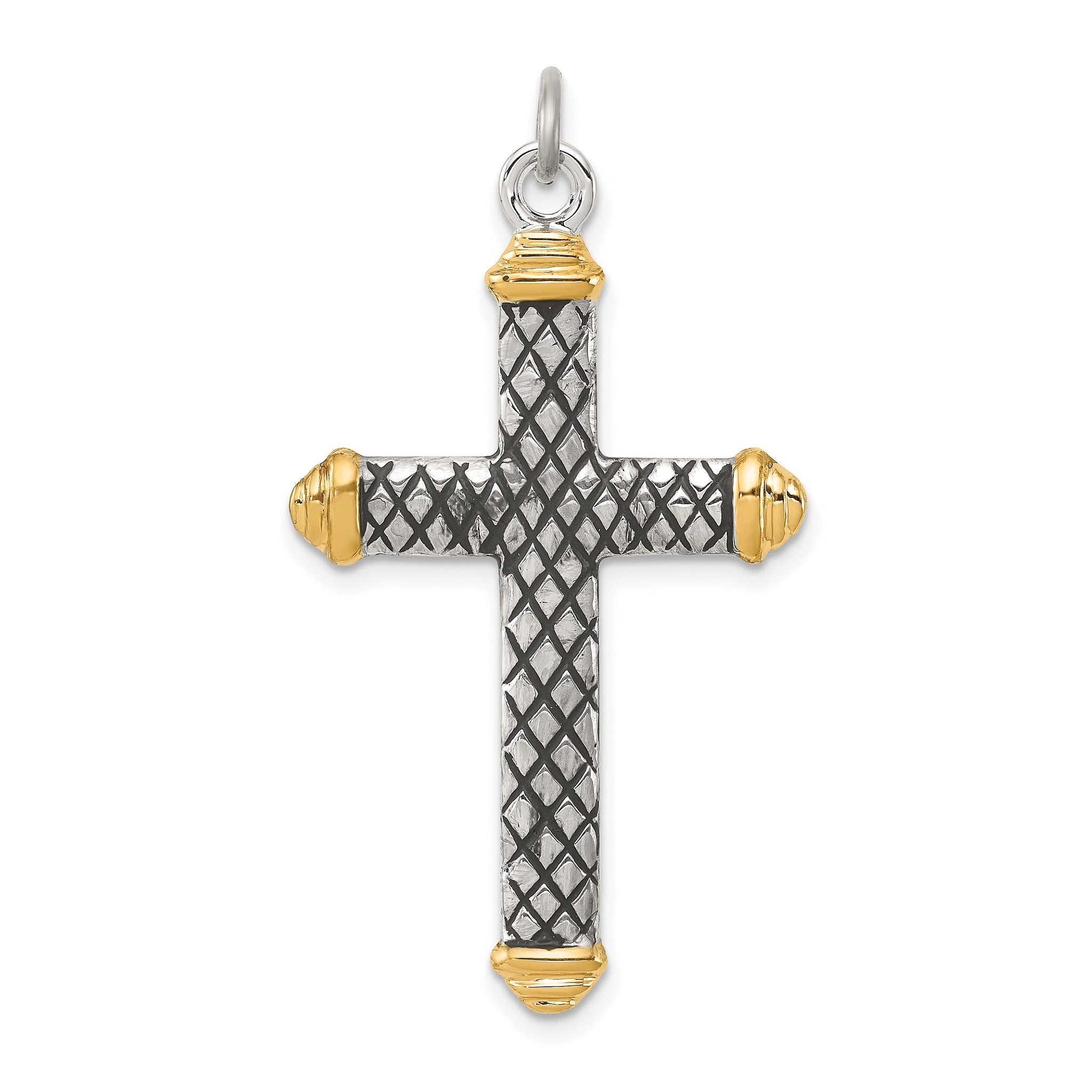 Sterling Silver Gold-Tone Cross Pendant with Elegant Criss Cross Design