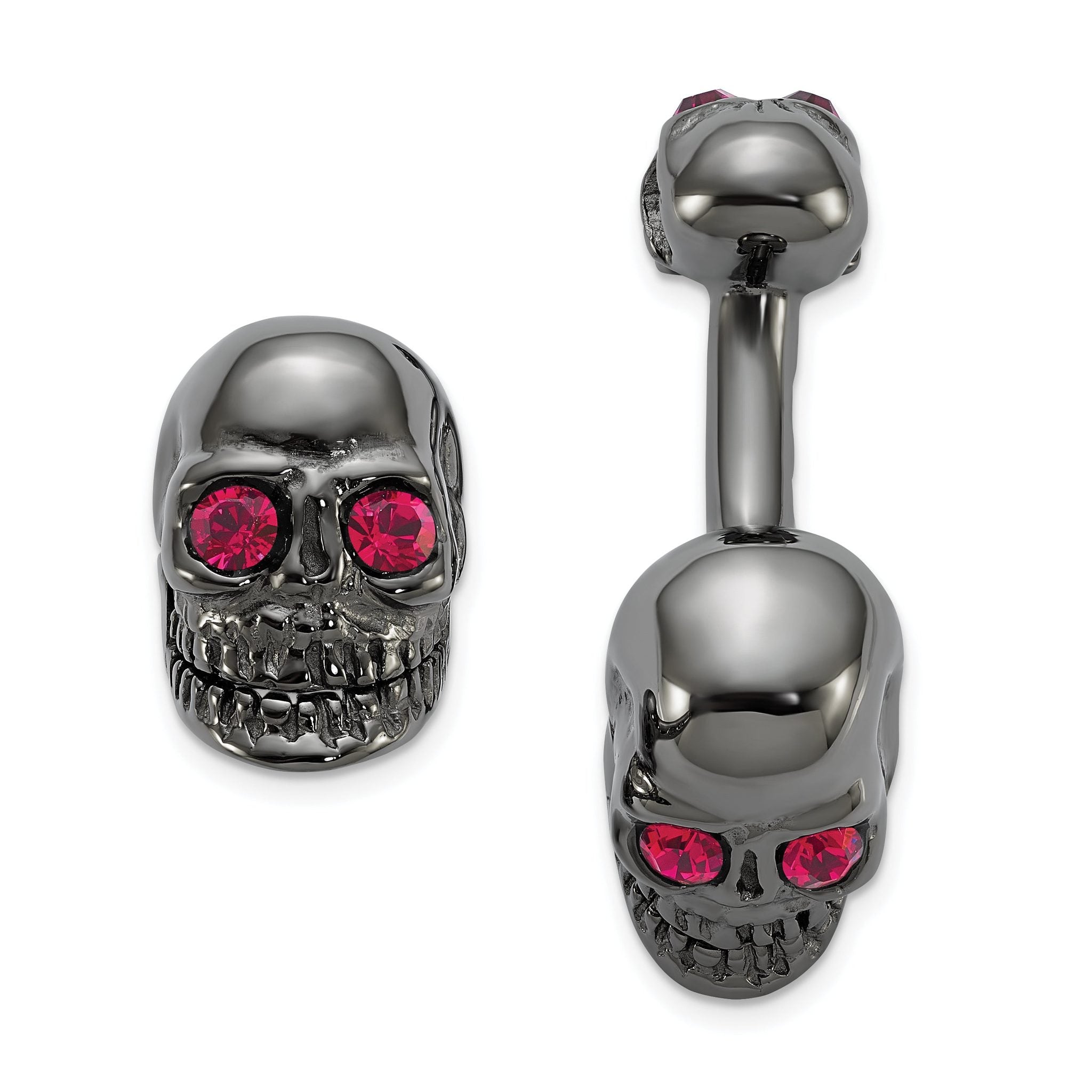 Sterling Silver Ruthenium & Crystal Skull Cuff Links