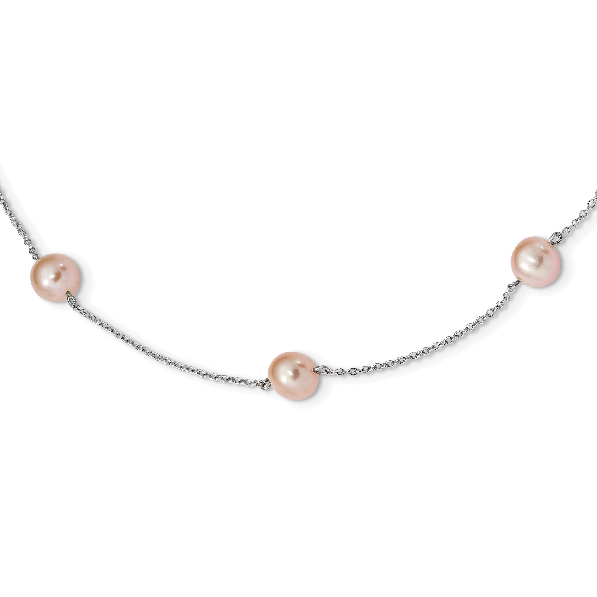 Sterling Silver Pearl Necklace with Pink Freshwater Pearls Elegant 18 Chain Main image