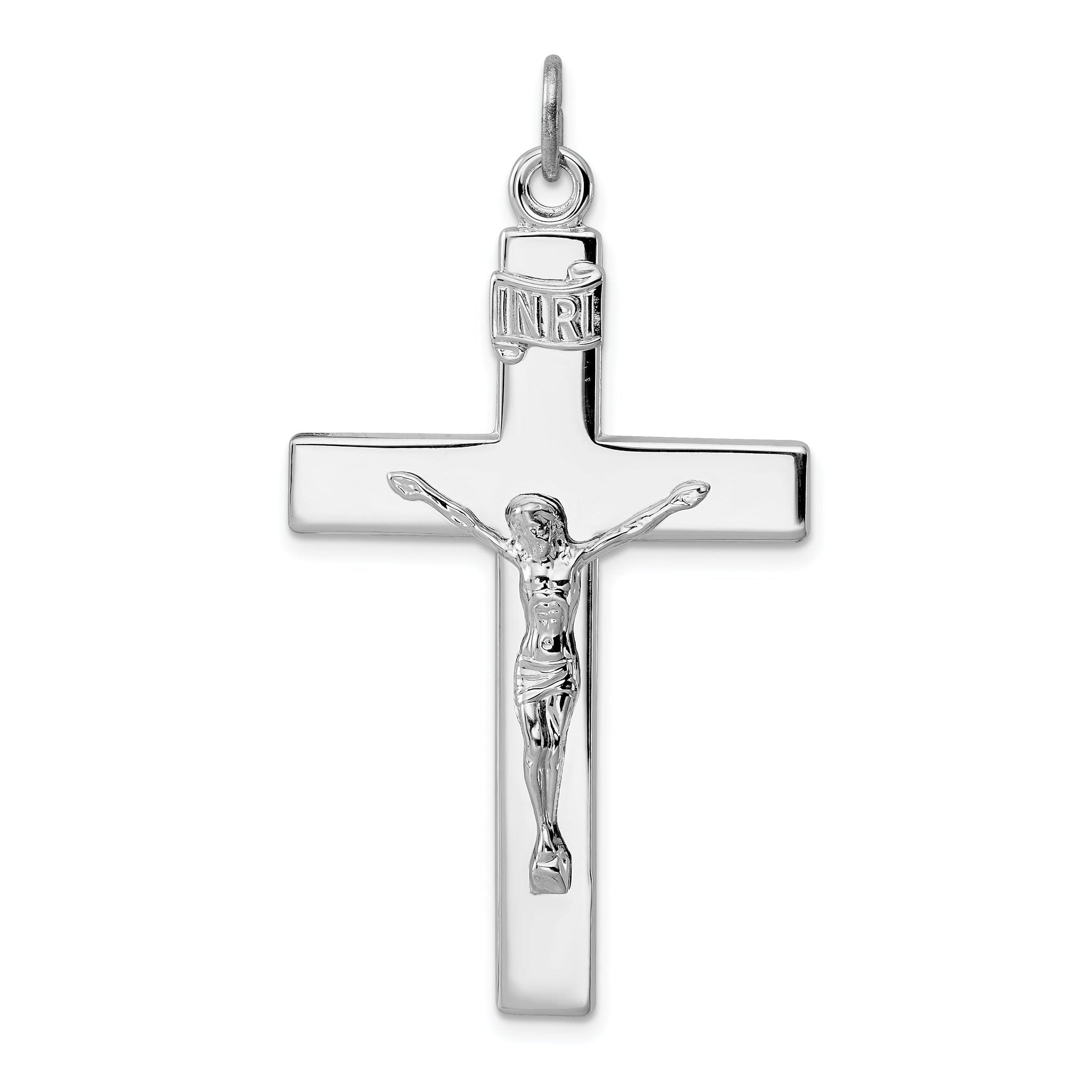 Sterling Silver 925 Rhodium-Plated Crucifix Pendant with Polished Finish