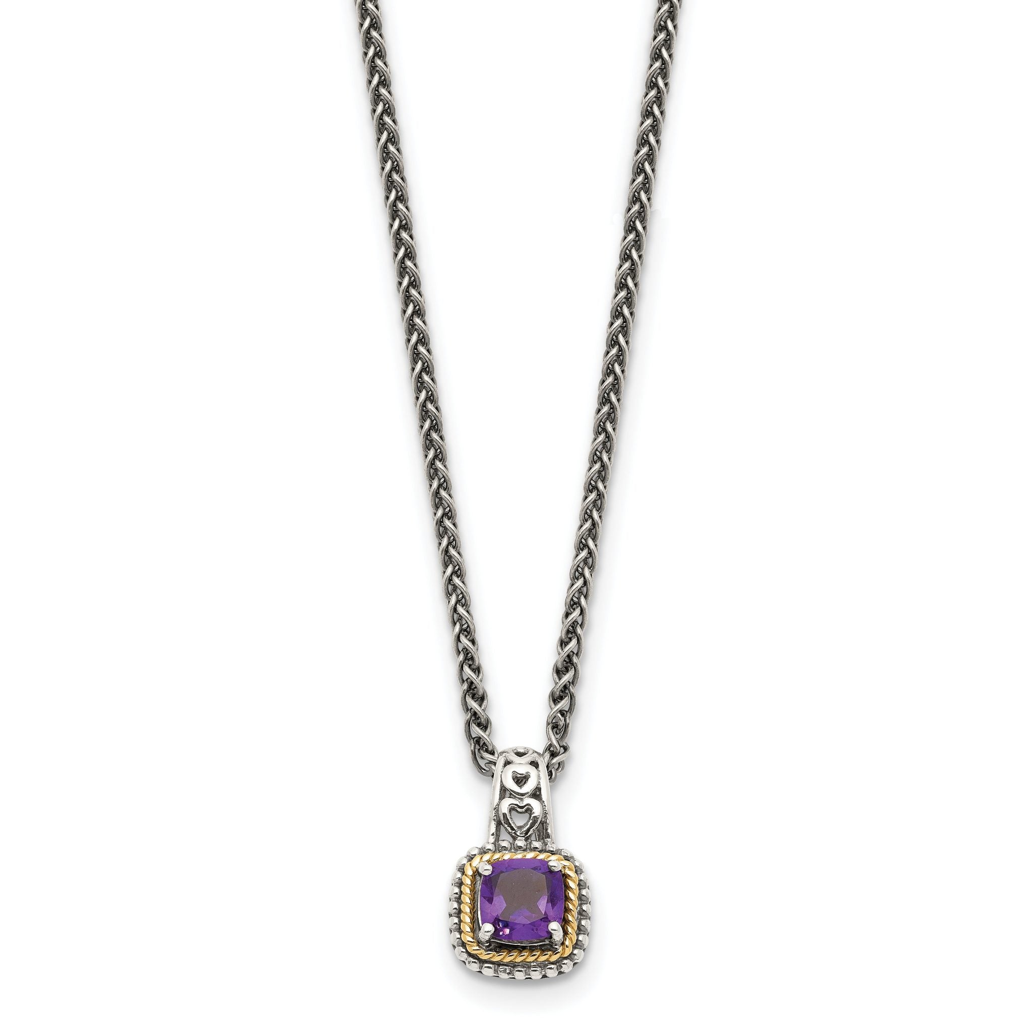 Shey Couture Sterling Silver with 14K Accent 18 Inch Antiqued Cushion Amethyst Necklace Secondary image