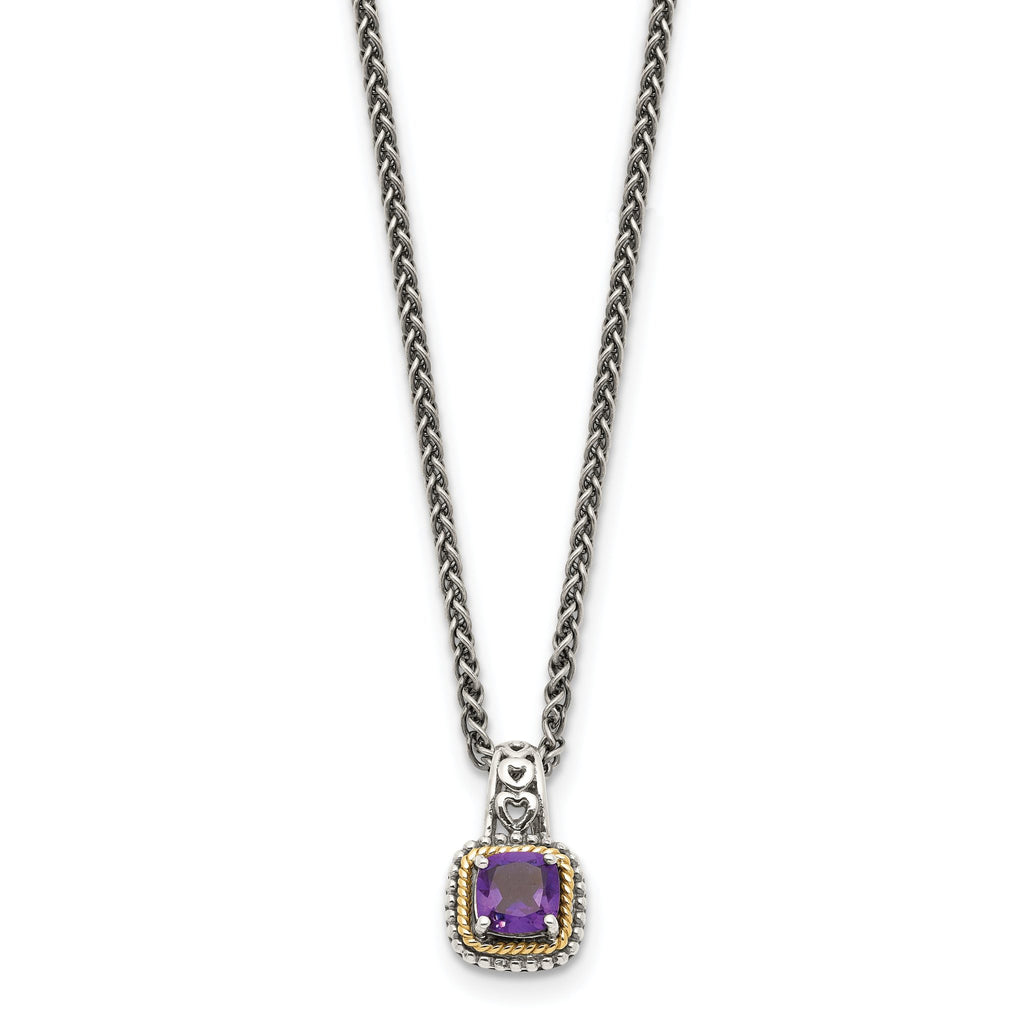 Shey Couture Sterling Silver with 14K Accent 18 Inch Antiqued Cushion Amethyst Necklace
