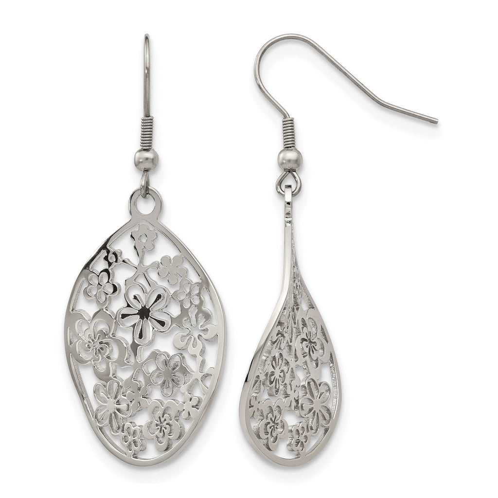 Stainless Steel Polished Flower Drop Dangle Earrings for Women