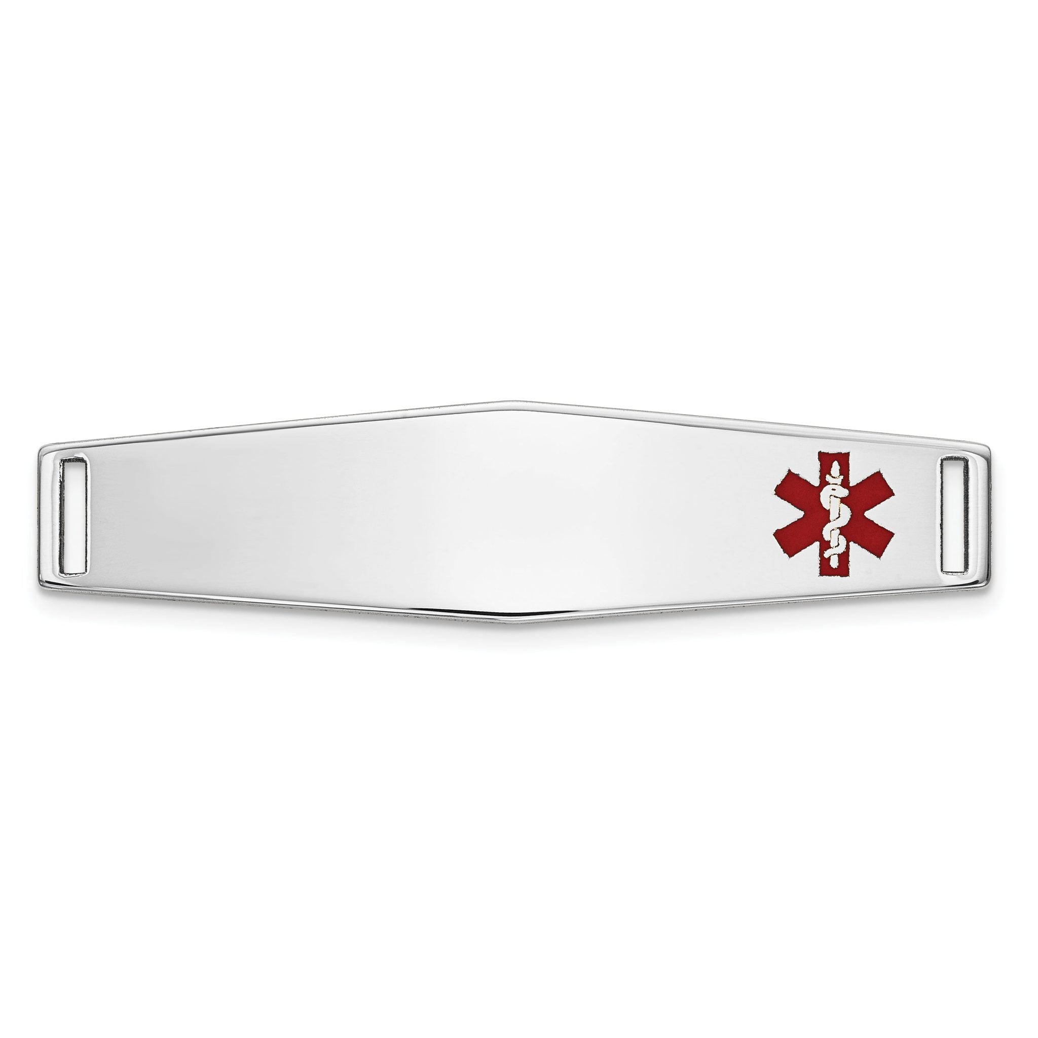 14K White Gold Medical ID Bracelet with Red Enamel Engravable Plate Main image